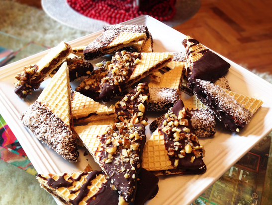 Chocolate Dipped Wafers With Nuts